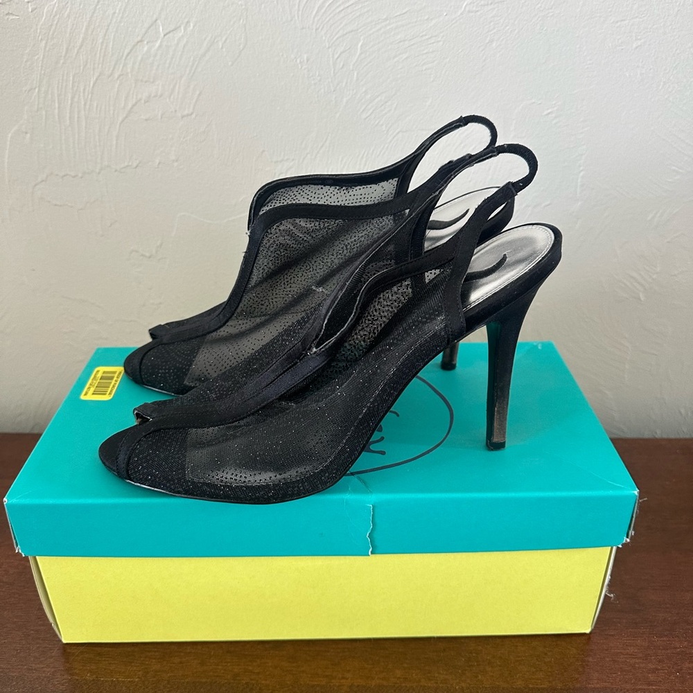 Nina Shoes Black Mesh Slingback Heels
